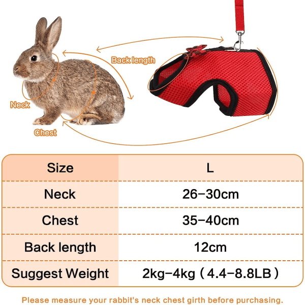 Kanin valjaat, 2 kpl säädettävät kanin valjaat (L, musta/punainen), pehmeät kanin valjaat, pieneläinvaljaat, lenkkeilykävelylenkkivaljaat lemmikkeille