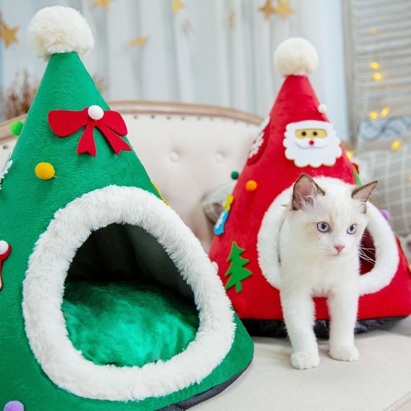 Jul kattbädd inomhus katthus jul kattbädd grön KLB
