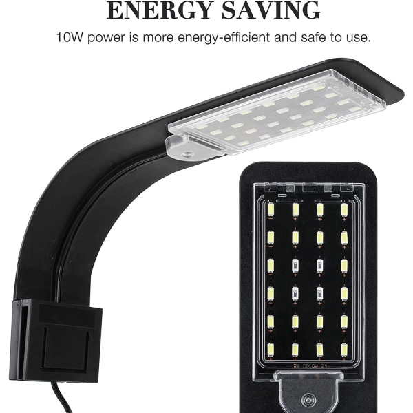 Akvarielampe, ultratynd LED-lampe Akvarielampe LED Akvarielampe Mini Akvarielampe med 24 LED Hvidt og blåt lys til fisk og planter, 10W-EU-stik (sort)