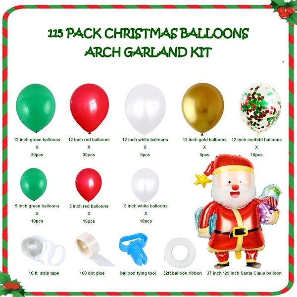 Juleballonbue Girlande Kit 115stk Grøn Rød