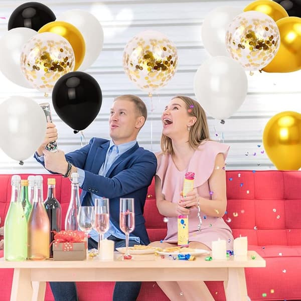 Sorte guld balloner, 60 stk. sort guld hvid