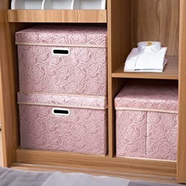 rosa 25x20x17 cm Stora hopfällbara förvaringslådor med lock [1 förpackning] Förvaringslåda för dekorativt tyg Cube Organizer