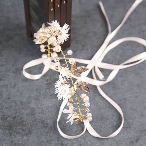 Blomsterhårpynt, perle hårtilbehør, krans