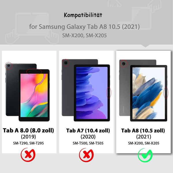 Taske til Samsung Galaxy Tab A8 2021, ultratyndt PU-læder med stativfunktion