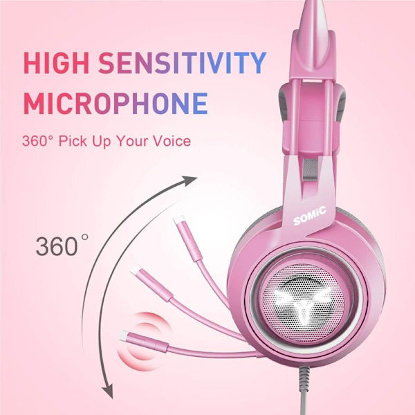 Pink gaming headset til PC, PS4, bærbar computer: 7.1 Virtual Surround