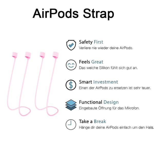 2 par Airpods-stropper kompatible for AirPods, rosa stropp