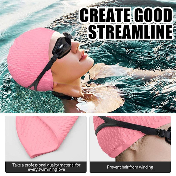 Big Drop badehætte til kvinder. Komfortabel badehætte med langt hår i pink