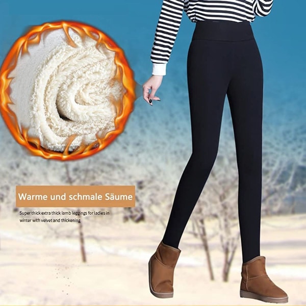 Termiske leggings for kvinner, fôrede trange stretchbukser med høy midje