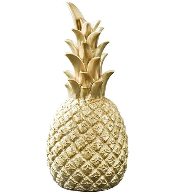 Dekorativ ananas i keramikk, gull, 7,5x20 cm