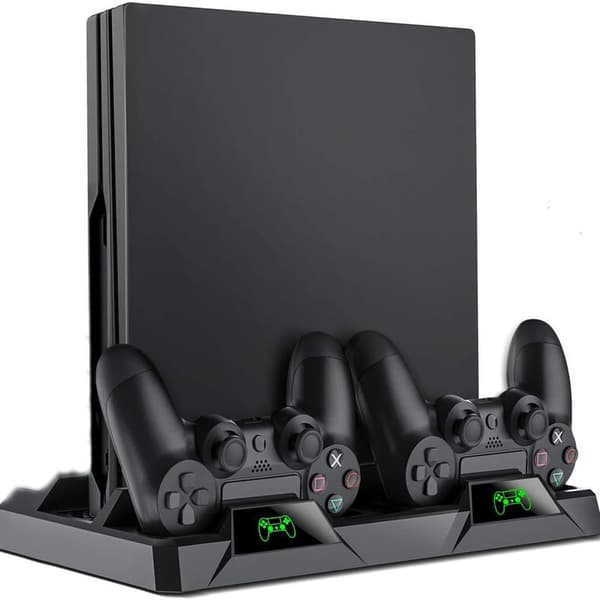PS4 vertikalstativ, alt-i-ett PS4 vertikalstativ holder vifte