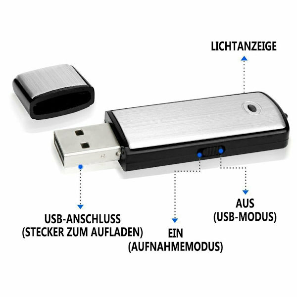 aLLreLi Digital Diktafon CP00341 [2-i-1] 8GB Mini USB-minne, KLB