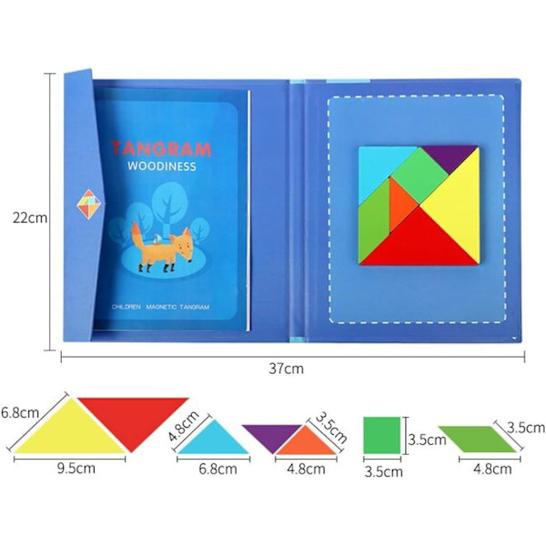 Tangram Magnetisk Puslespilbog, Børnepuslespil Geometriske Blokke Massivt Træ