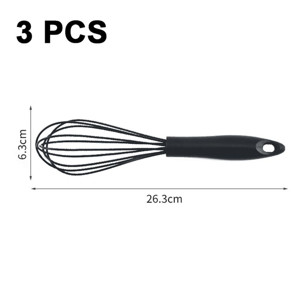 Silicone whisk, stainless steel wire whisk, set of 3 black KLB