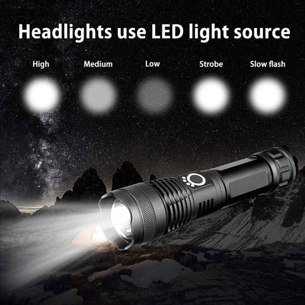 Rechargeable LED Flashlight High Lumen, Zoom Waterproof Flashlight, KLB