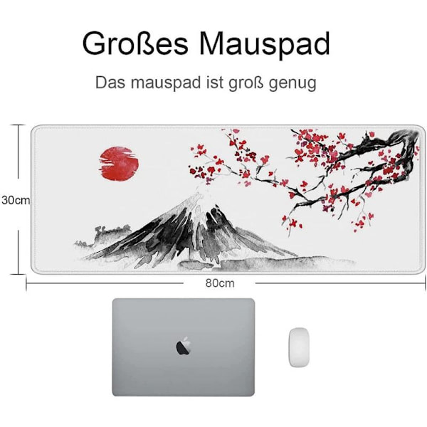Gaming Mousepad 800 x 300 mm Japansk Blækmaleri Bjerg Sakura Sol Mount Fuji