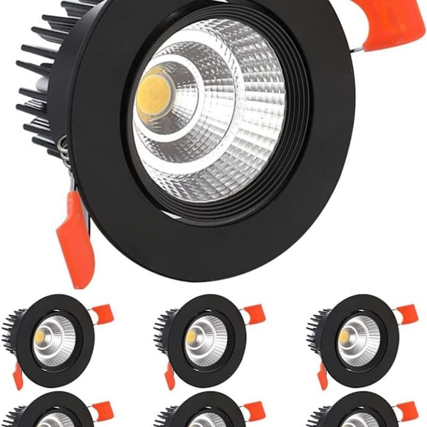 Pakke med 6 LED-downlights, 7 W COB indbygget loftslampe, AC 220-240 V, koldt hvidt 6000 K, W