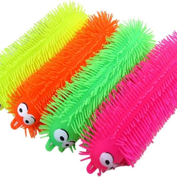 4 stk. Blinkende Lysende Strækbar Caterpillar Squishy Stressbolde Legetøj KLB