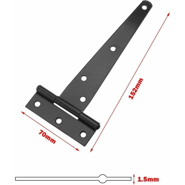 Pakkhus T-hengsler, 6\" Heavy Duty, Smidd Stål, Ingen Rust, Svart KLB