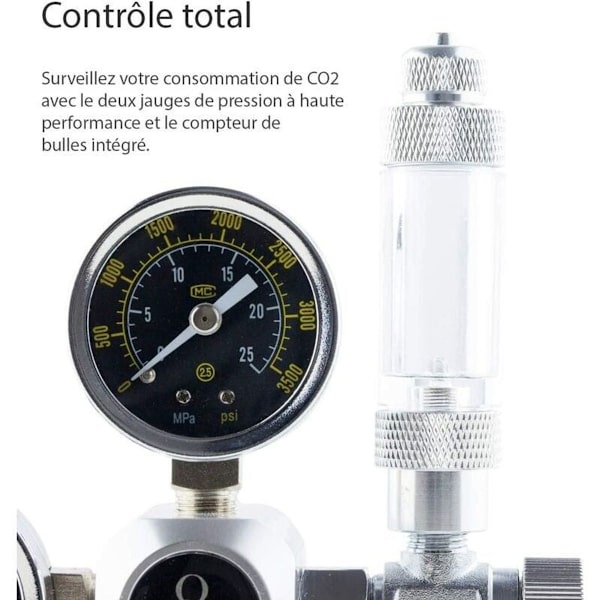 CO2-trykksreduserer med luftboblesteller for akvarier