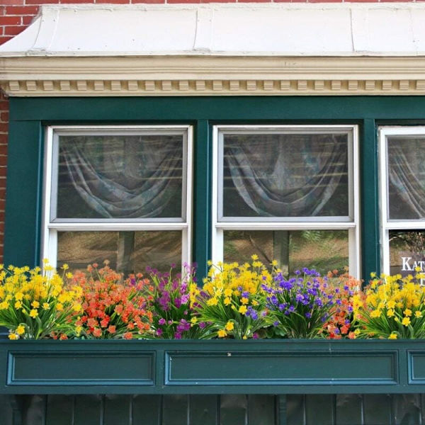 Falska konstgjorda blommor, 4-pack konstgjorda eukalyptusväxter, UV-beständiga gröna blommande växter för utomhusbruk, hängande inomhus (gul) KLB