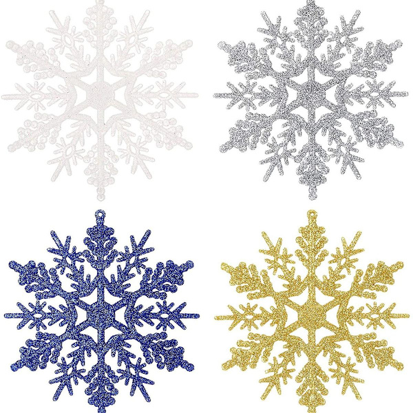36 stk. glitter snefnug ornamenter, 10 cm plastik hængende håndværk KLB