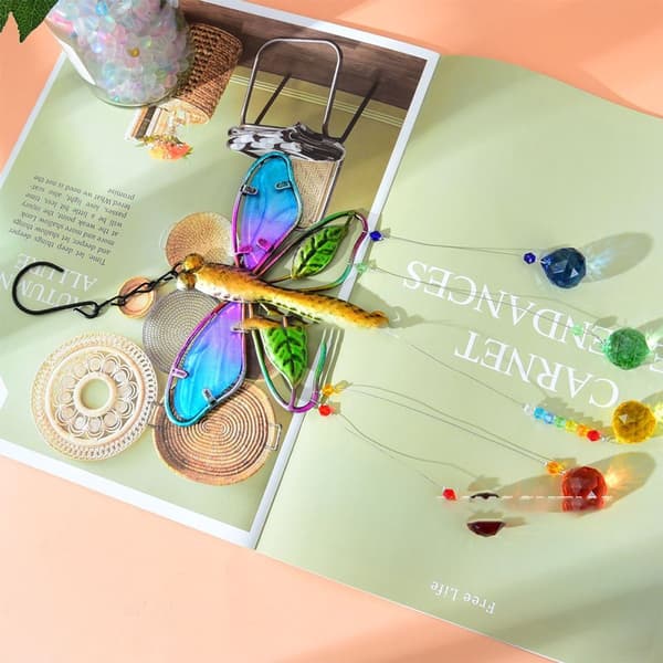 Pakke med Dragonfly Solfanger med Krystal Kugle Dragonfly Vindue