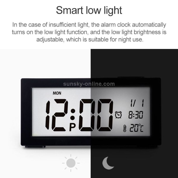 Automatisk lysende elektronisk klokke, stor skjerm, bakgrunnsbelysning