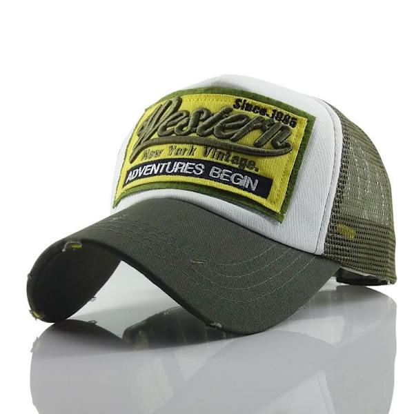 Grønn Net Hat-Mesh Baseball Golf Racket Strandhatt Bomull Justerbar Hat Anti-UV Solbeskyttelseshatt Hip Hop Motehatt
