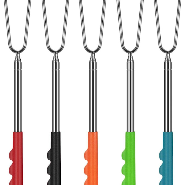 Pakke med 5 grillspyd, uttrekkbare 29 cm - 115 cm, grillspyd, bål, rustfritt stål. KLB