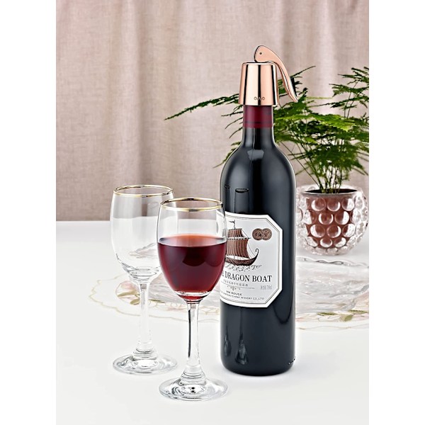 Vinflaskeprop, Rustfrit Stål med Silikon, Udvidbar Prop, Genanvendelig (Rosaguld 2)