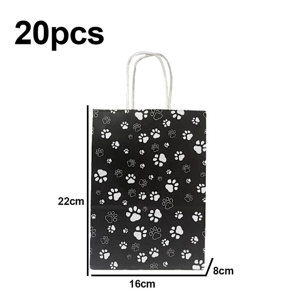 20-pack hundtassmönstrade påsar med pappersvridhandtag, svart