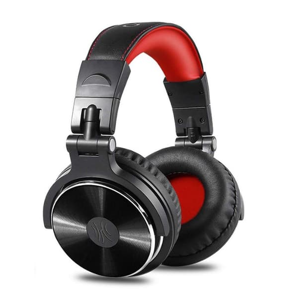 Over-ear-hovedtelefoner med kabel, 50 mm driver, baslyd, sort rød
