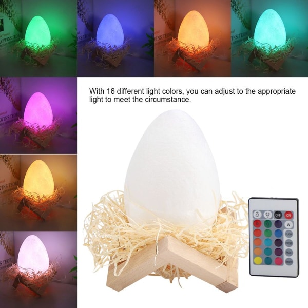 16 färger 3D-tryckt USB-laddningsbar dinosaurieägg natt KLB