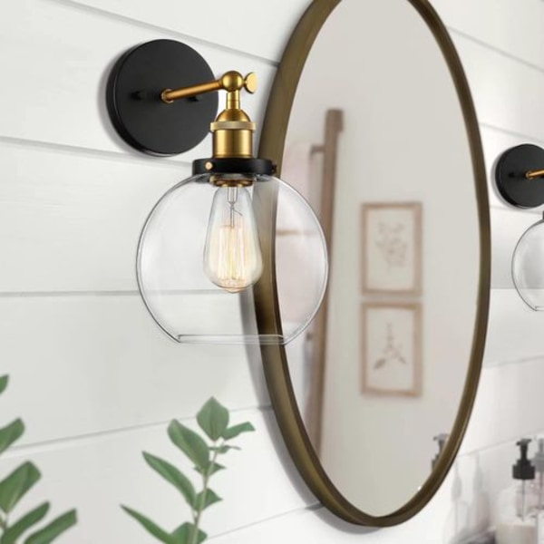 8\" Svart og gull antikk messing 1-lykt globe vegglampe