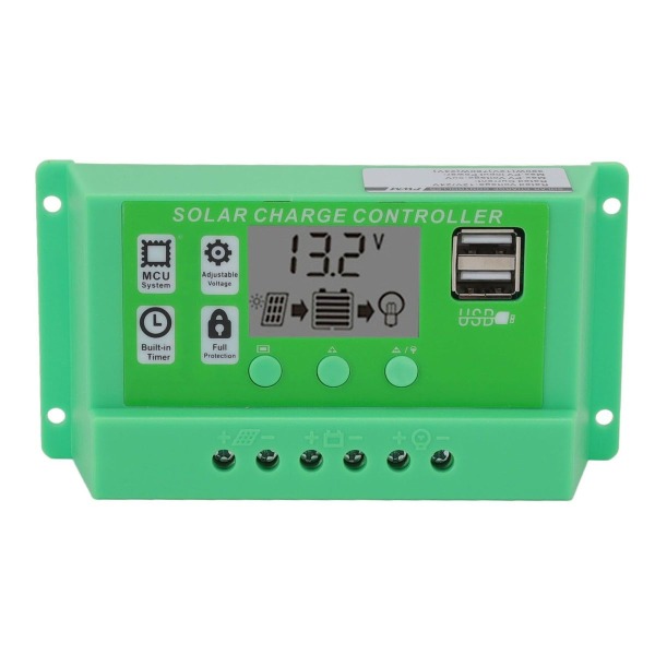Grøn PWM solcelleladeregulator, stort LCD-display KLB