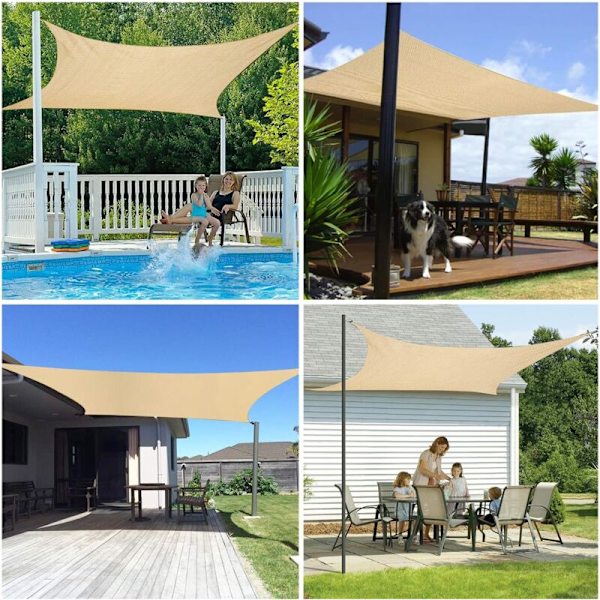 Rektangulär sandskugga segel 3 × 5 meter, Vattentät canvas 95% UV-strålskydd, för utomhus, trädgård & terrass, gräsmatta, däckpergola KLB