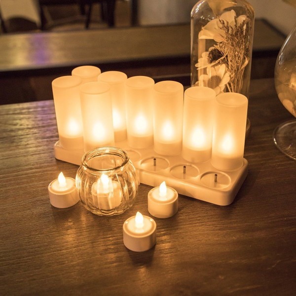 Rechargeable LED Candles - Flameless Tea Lights with Charging Station KLB