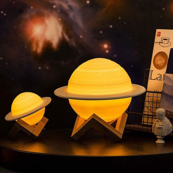 Månelampe 3D natlys dæmpbar, Papasbox 15cm LED Saturn lampe med