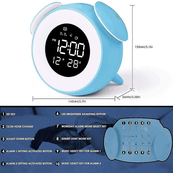 Digital väckarklocka - Skrivbordslampa, Snooze-touchkontroll, USB-laddningsport