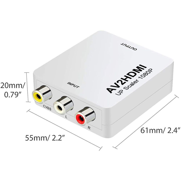 RCA Composite CVBS AV - HDMI -videokuvan ja -äänen muuntaja-sovitin kameralle, DVD:lle, VHS:lle