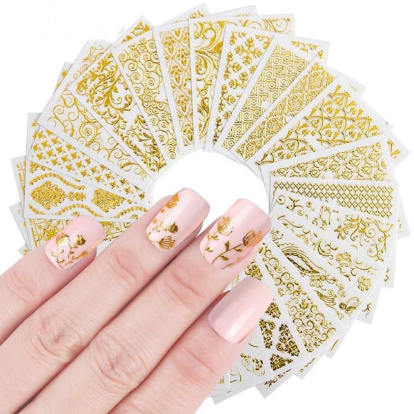 20 kpl Nail Art Set, 3D Itsekiinnittyvä Pronssihohtoinen Kulta Glitter Design Foils Nail Tarra Kynsikalvot Nail Art Decor-