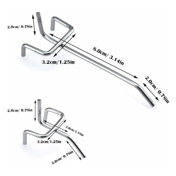 30 stk. Pegboard-kroge Metal Pegboard-kroge Tilbehør - 10 cm og 5 cm Enkeltkrogssæt til Garager, Værktøjsskure, Værksteder KLB