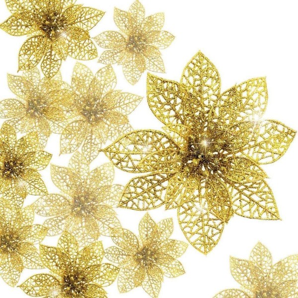 Kaheign 30 st julblommor glitter konstgjorda julblommor, 7,5/10/ KLB