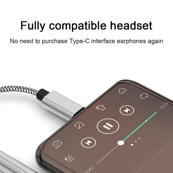 USB C - 3,5 mm:n äänisovitin punottu tyyppi C uros kuulokkeisiin musta