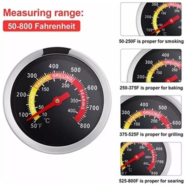 50 800℉/10°C - 400°C Grilltermometer i rostfritt stål för utomhusgrillning