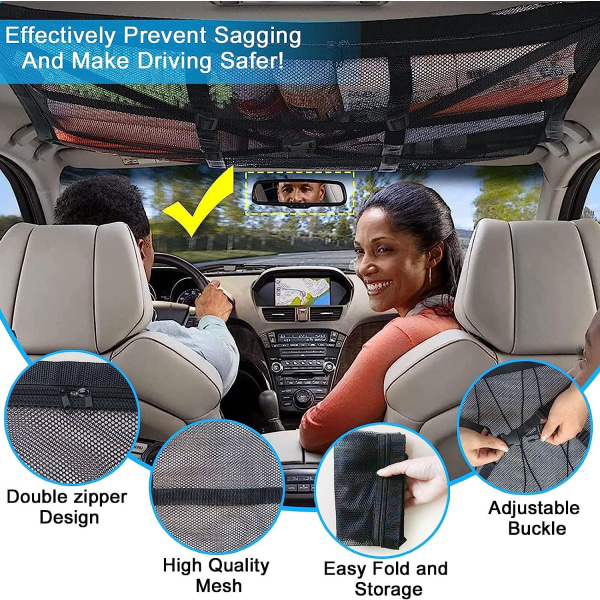 Biltaksförvaringsnät Biltaksnät 80cmx55cm Universellt Bilbagagenät för Resor och Organisering Fyra Takarmstöd för SUV, Van