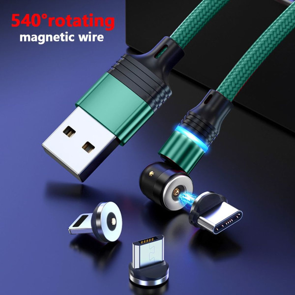 3 kappaleen magneettinen USB-latauskaapeli - Kestävä punottu nailonvihreä