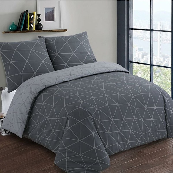 Anthracite vändbar sängklädesset - Påslakanset 260x240 cm med 2 örngott för Kingsize dubbelsäng - 100% bomull KLB