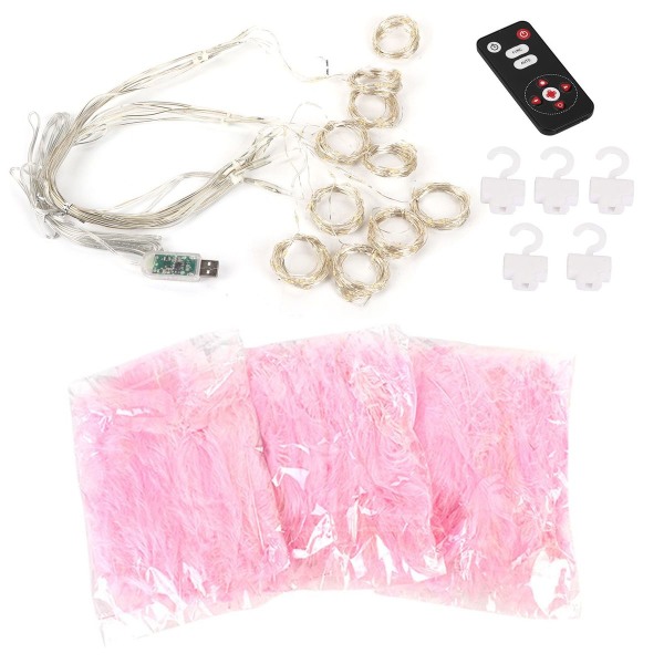 USB Power 300 LED Pink Feather LED String Lights Koppar KLB