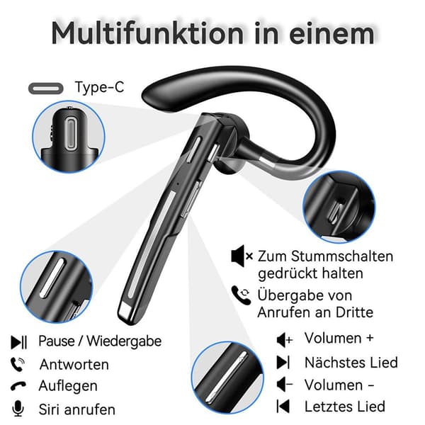 Bluetooth-headset med mikrofon, Bluetooth-headset 5.1 med CVC 8.0 dobbel mikrofon LED